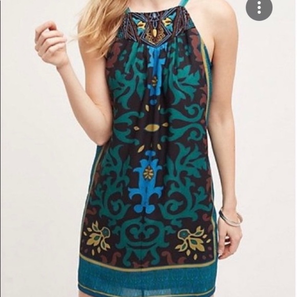 Anthropologie One September Del Mar Beaded Halter Tie Neck Bow Slip Dress - XS - Picture 14 of 14